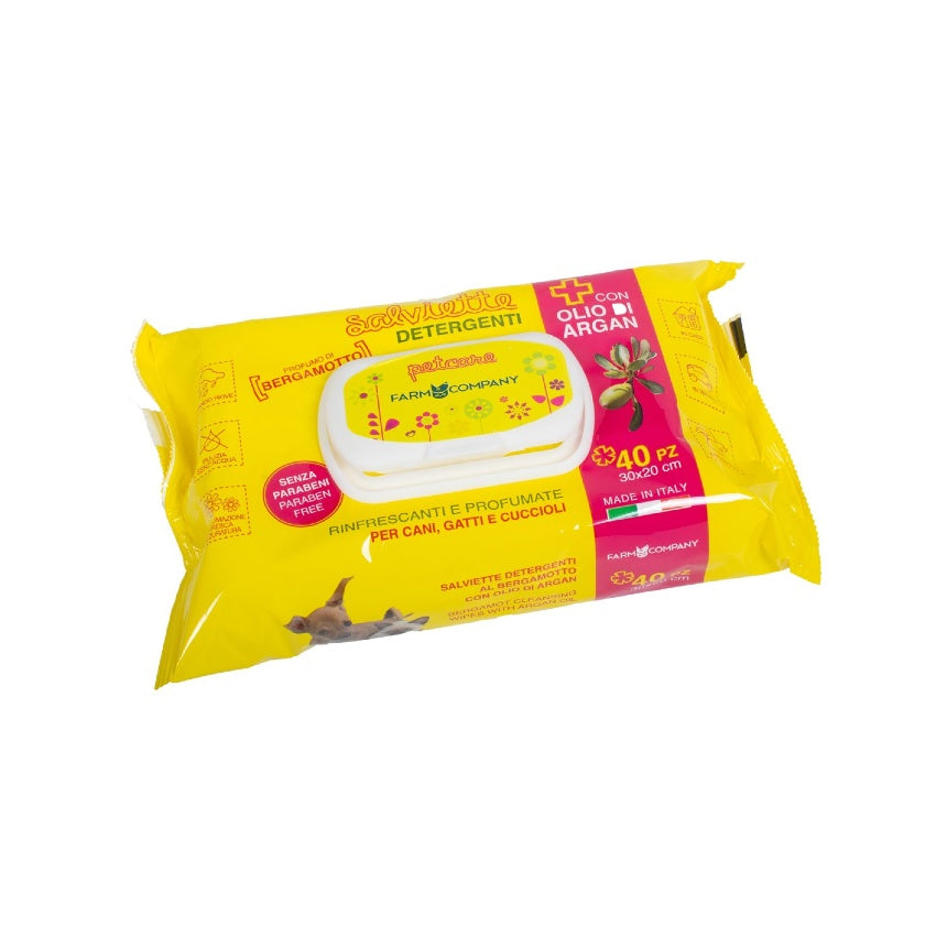 FARMCOMPANY PET CLEANSING WIPES WITH ARGAN OIL AND BERGAMOT 40TMX