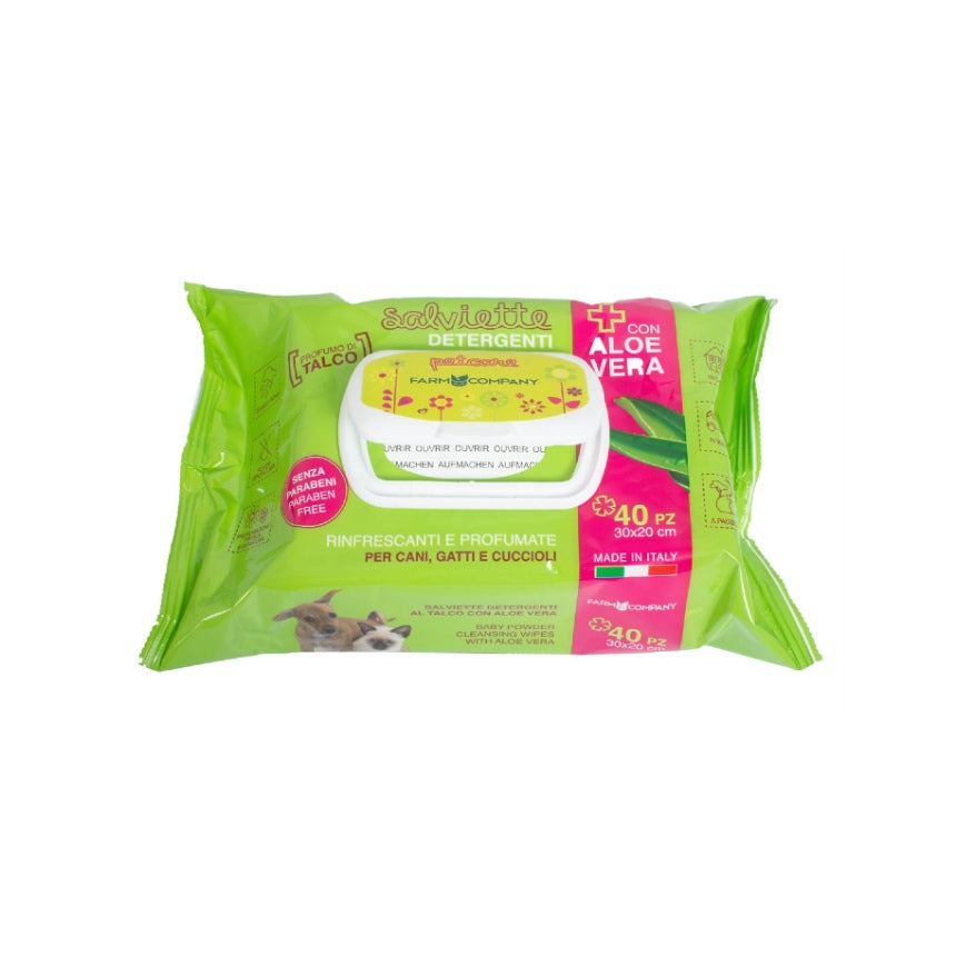 FARMCOMPANY PET CLEANSING WIPES WITH ALOE VERA AND TALC 40TMX