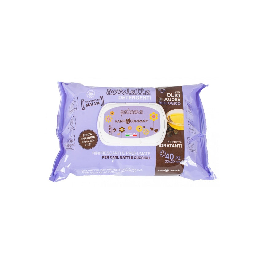 FARMCOMPANY PET CLEANSING WIPES JOJOBA ORGANIC OIL & MALLOW 40TMX
