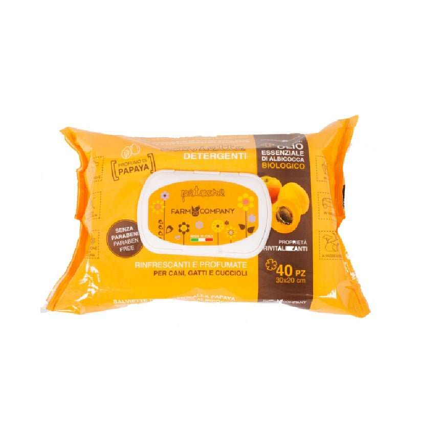FARMCOMPANY PET CLEANSING WIPES APRICOT ESSENTIAL OIL AND PAPAYA 40TMX