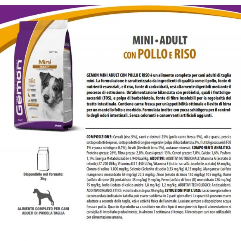 GEMON DOG ADULT MINI CHICKEN & RICE 3KG