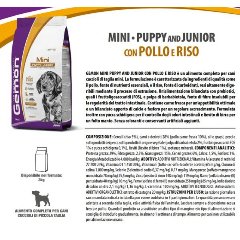 GEMON PUPPY & JUNIOR MINI CHICKEN & RICE 3KG