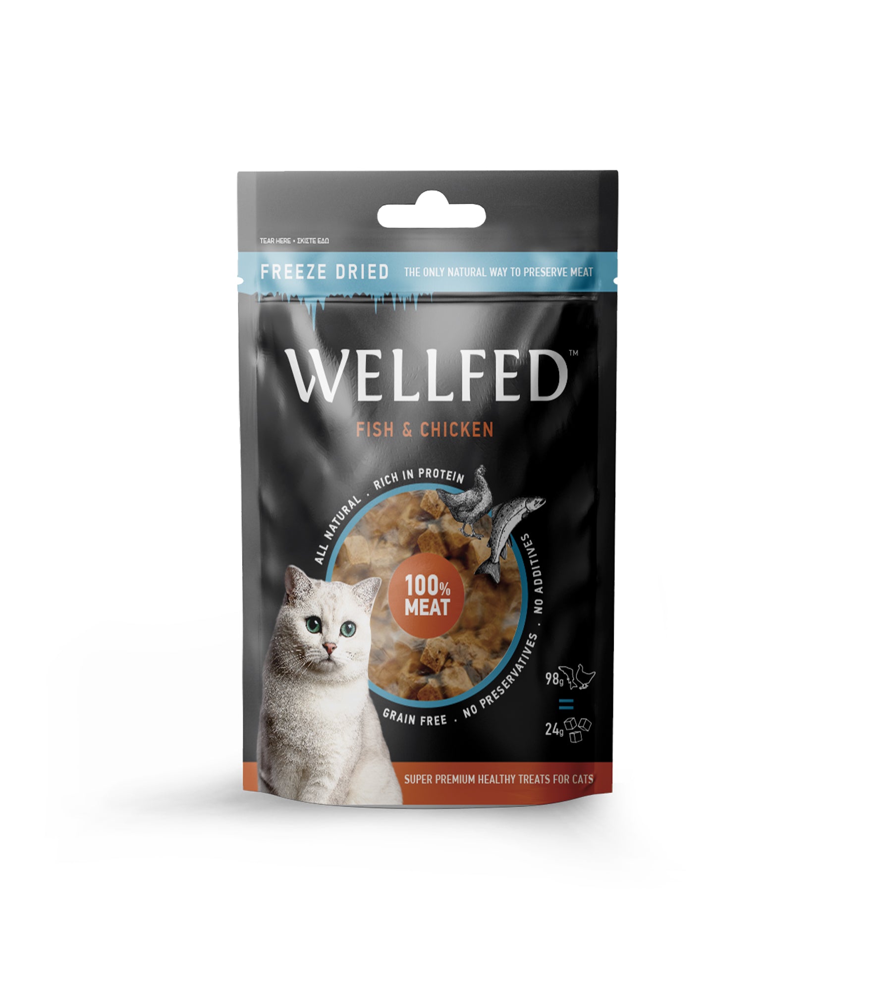 WELLFED CAT F.D. 80% FISH 20% CHICKEN 24G
