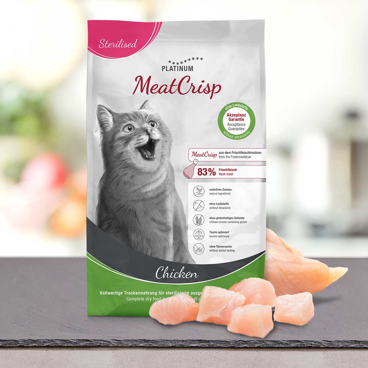 PLATINUM MEATCRISP STERILISED CHICKEN ΑΠΟΞΗΡΑΜΕΝΗ ΞΗΡΑ ΤΡΟΦΗ ΜΕ 83% ΦΡΕΣΚΟ ΚΟΤΟΠΟΥΛΟ 3KG
