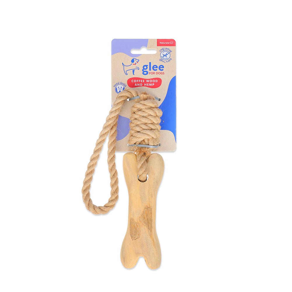 91202 GLEE ΠΑΙΧΝΙΔΙ ΣΚΥΛΟΥ COFFEE WOOD BONE CHEW WITH HEMP ROPE 35CM