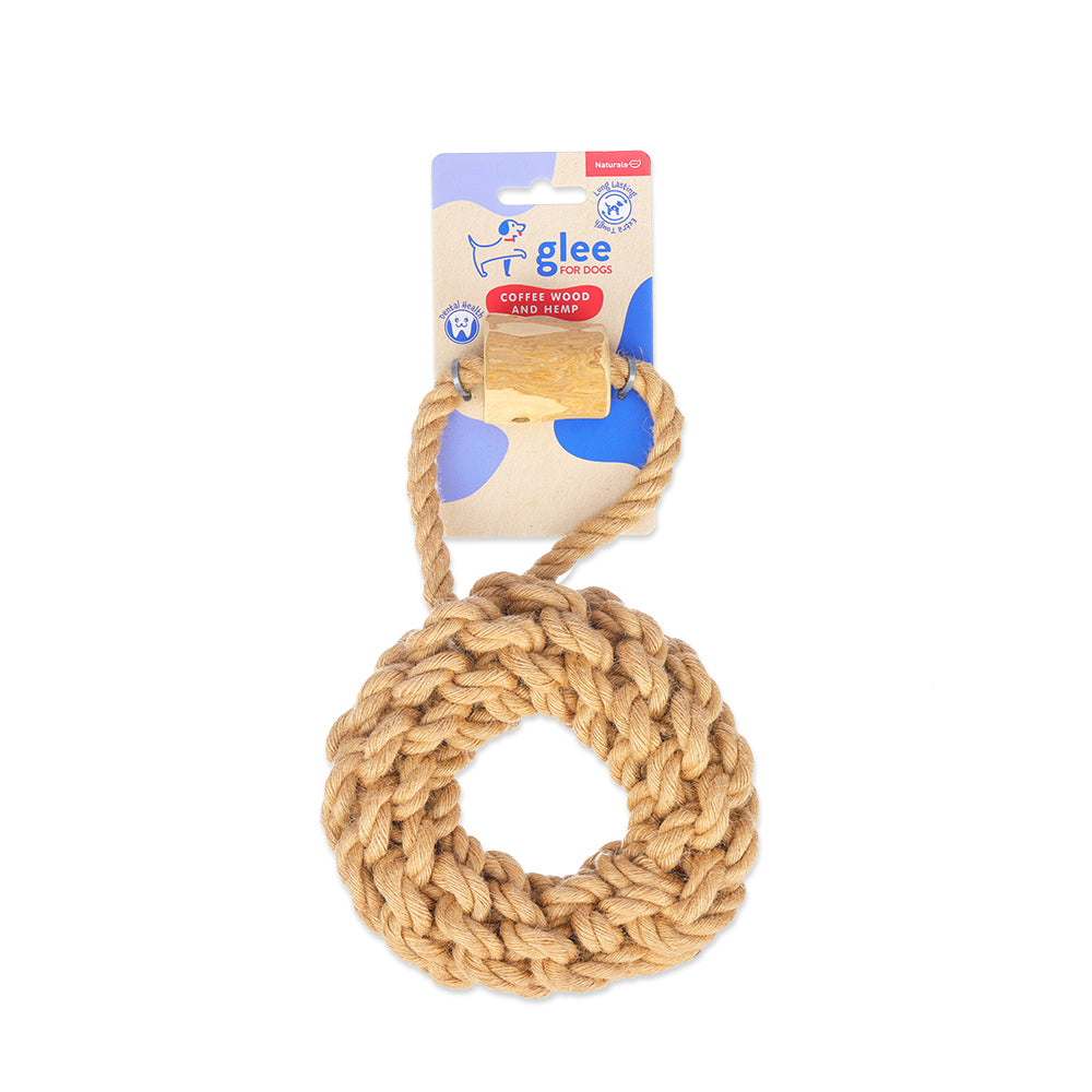 91203 GLEE ΠΑΙΧΝΙΔΙ ΣΚΥΛΟΥ BRAIDED HEMP TYRE WITH COFFEE WOOD CHEW S 15CM