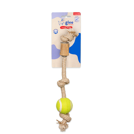 91169 GLEE ΠΑΙΧΝΙΔΙ ΣΚΥΛΟΥ KNOTS WITH TENNIS BALL AND COFFEE WOOD 45CM