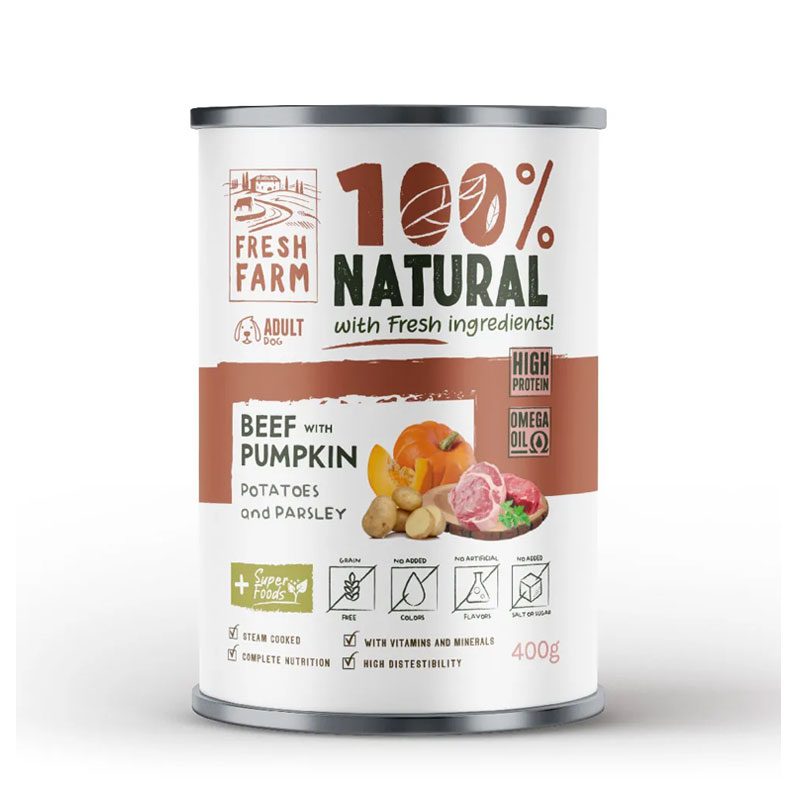 FRESH FARM 100% ΥΓΡΗ ΤΡΟΦΗ ΣΚΥΛΟΥ ΜΕ ΜΟΣΧΑΡΙ & ΚΟΛΟΚΥΘΑ 400G