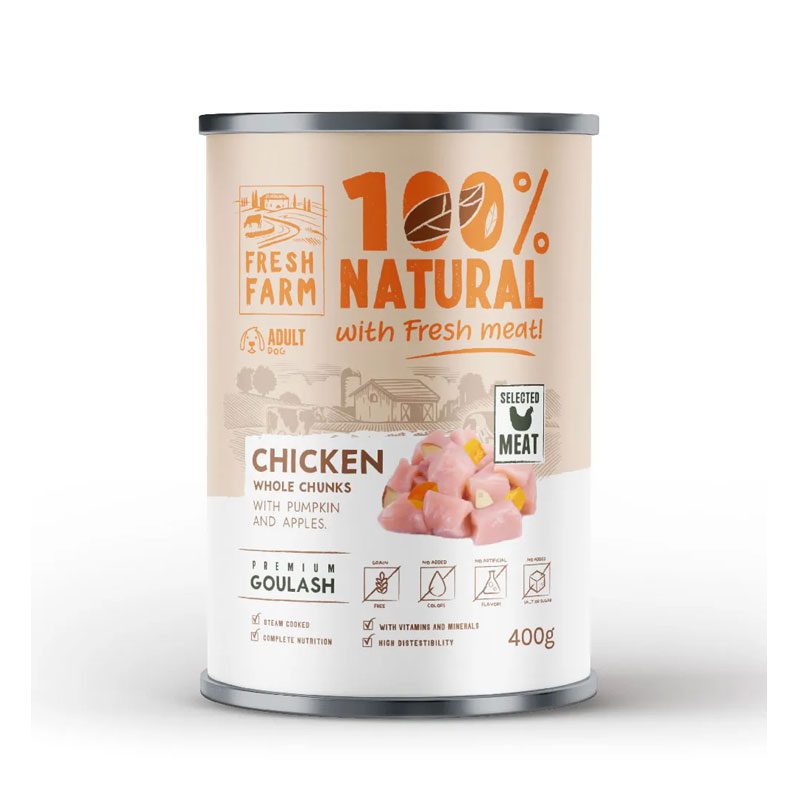 FRESH FARM 100% ΥΓΡΗ ΤΡΟΦΗ ΣΚΥΛΟΥ ΜΕ ΚΟΜΜΑΤΙΑ ΚΟΤΟΠΟΥΛΟ & ΚΟΛΟΚΥΘΑ 400G
