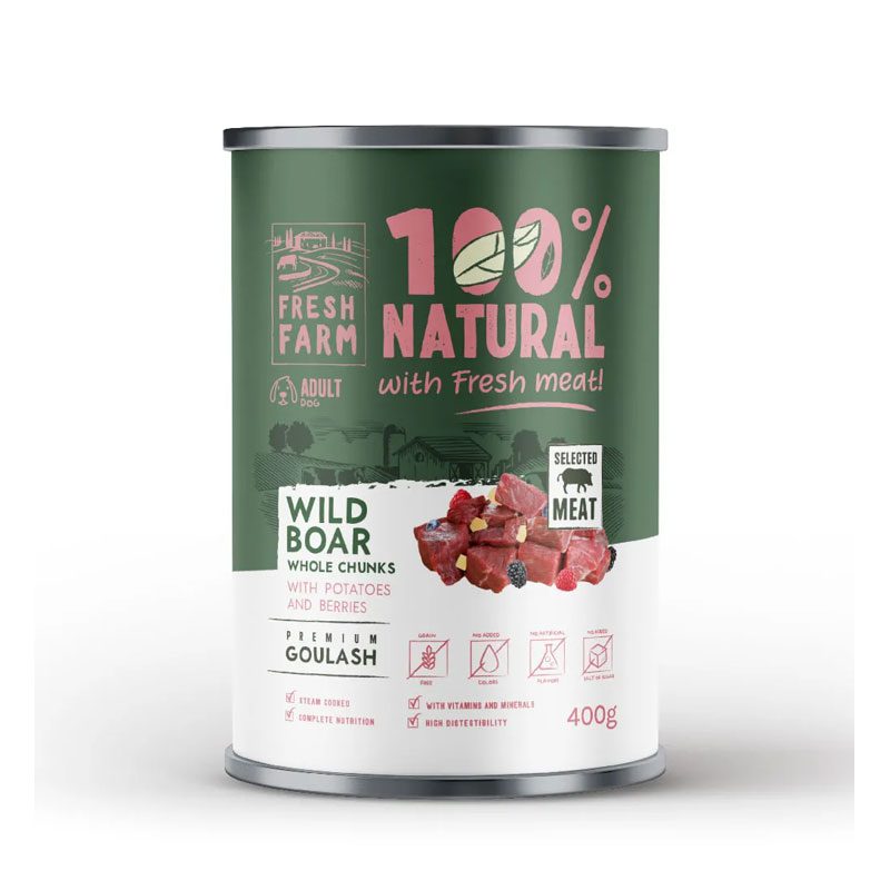 FRESH FARM 100% ΥΓΡΗ ΤΡΟΦΗ ΣΚΥΛΟΥ ΜΕ ΚΟΜΜΑΤΙΑ ΑΓΡΙΟΧΟΙΡΟ & ΠΑΤΑΤΑ 400G