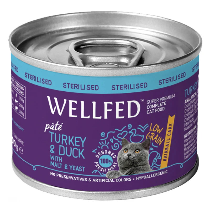 WELLFED ΚΟΝΣΕΡΒΑ ΓΑΤΑΣ STERILISED-HAIRBALL CARE ΓΑΛΟΠΟΥΛΑ & ΠΑΠΙΑ 200G
