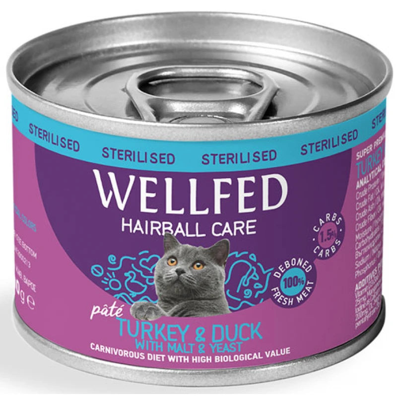WELLFED ΚΟΝΣΕΡΒΑ ΓΑΤΑΣ STERILISED-HAIRBALL CARE ΓΑΛΟΠΟΥΛΑ & ΠΑΠΙΑ 200G