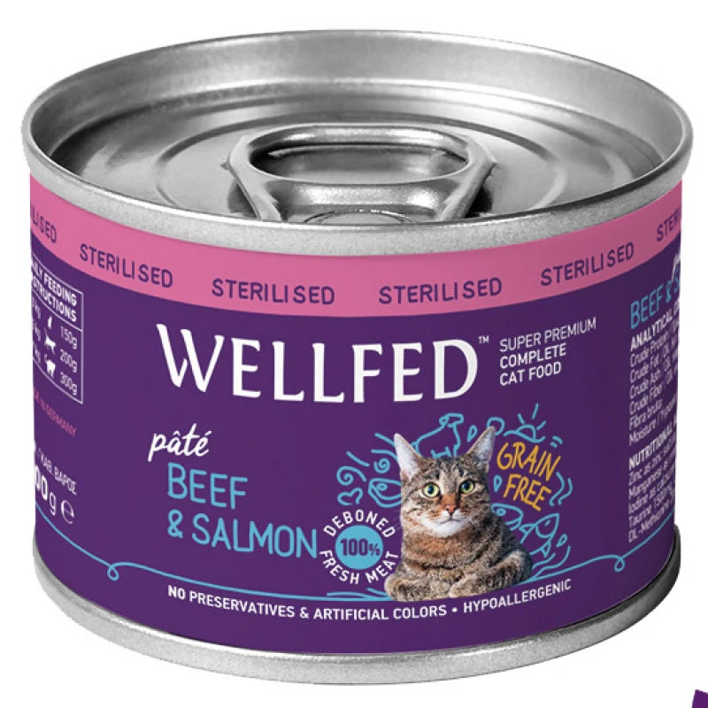 WELLFED ΚΟΝΣΕΡΒΑ ΓΑΤΑΣ ADULT STERILISED ΒΟΔΙΝΟ & ΣΟΛΟΜΟ 200G