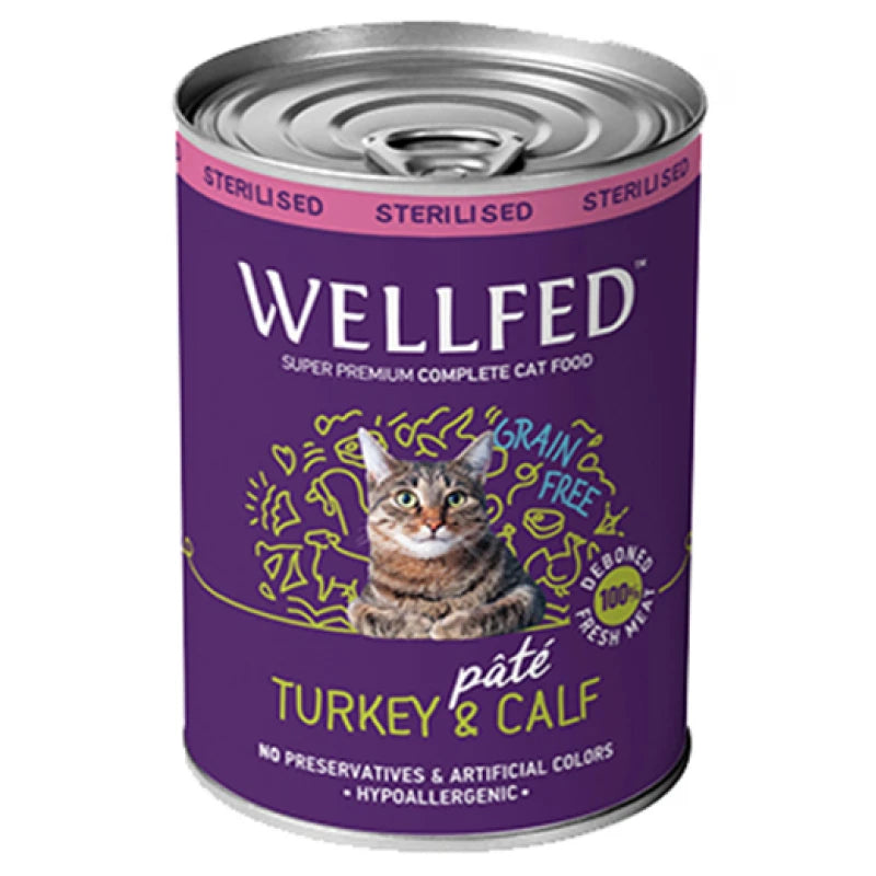 WELLFED ΚΟΝΣΕΡΒΑ ΓΑΤΑΣ ADULT STERILISED ΓΑΛΟΠΟΥΛΑ & ΜΟΣΧΑΡΑΚΙ 400G