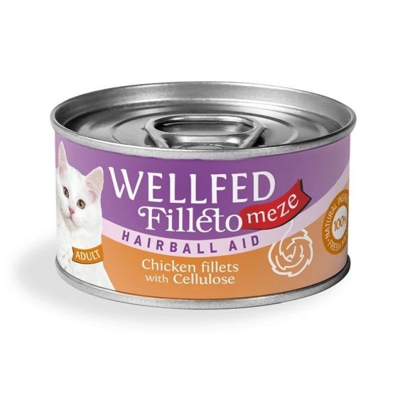 WELLFED ΚΟΝΣΕΡΒΑ ΓΑΤΑΣ FILLETO MEZE HAIRBALL AID ΜΕ ΚΟΤΟΠΟΥΛΟ & ΚΥΤΤΑΡΙΝΗ 70G