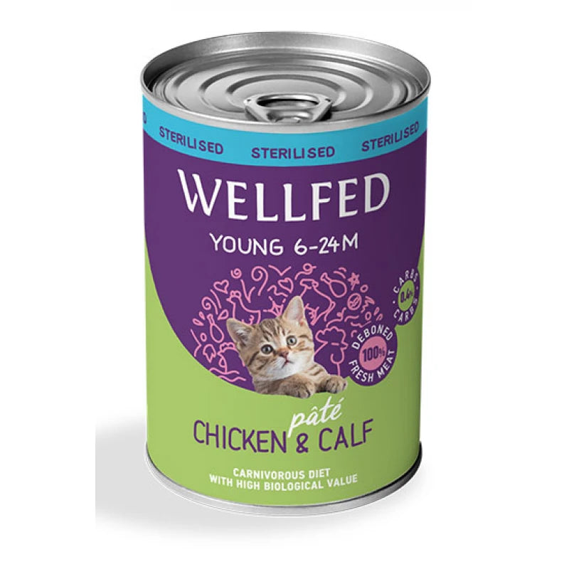 WELLFED ΚΟΝΣΕΡΒΑ ΓΑΤΑΣ YOUNG-STERILISED ΚΟΤΟΠΟΥΛΟ & ΜΟΣΧΑΡΑΚΙ 400GR
