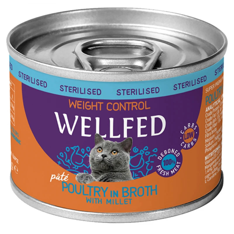 WELLFED ΚΟΝΣΕΡΒΑ ΓΑΤΑΣ WEIGHT CONTROL-STERILISED ΜΕ ΠΟΥΛΕΡΙΚΑ & ΚΕΧΡΙ 200GR