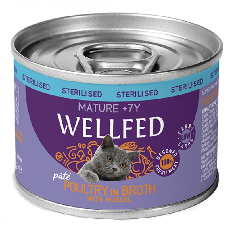 WELLFED ΚΟΝΣΕΡΒΑ ΓΑΤΑΣ MATURE +7-STERILISED ΠΟΥΛΕΡΙΚΑ & ΜΥΔΙ 200GR
