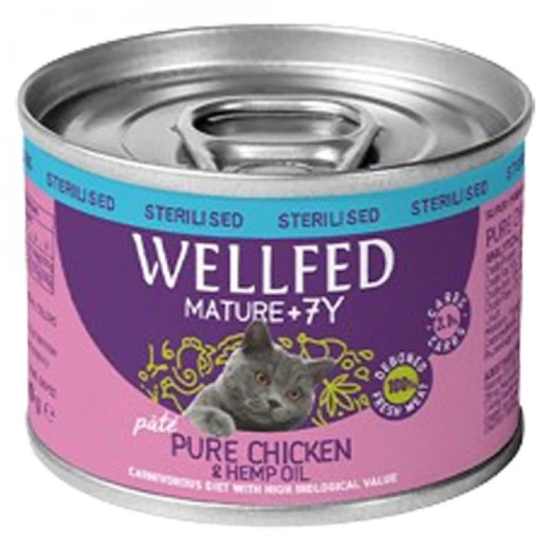WELLFED ΚΟΝΣΕΡΒΑ ΓΑΤΑΣ MATURE +7-STERILISED ΚΟΤΟΠΟΥΛΟ & ΕΛΑΙΟ ΚΑΝΝΑΒΗΣ 200GR