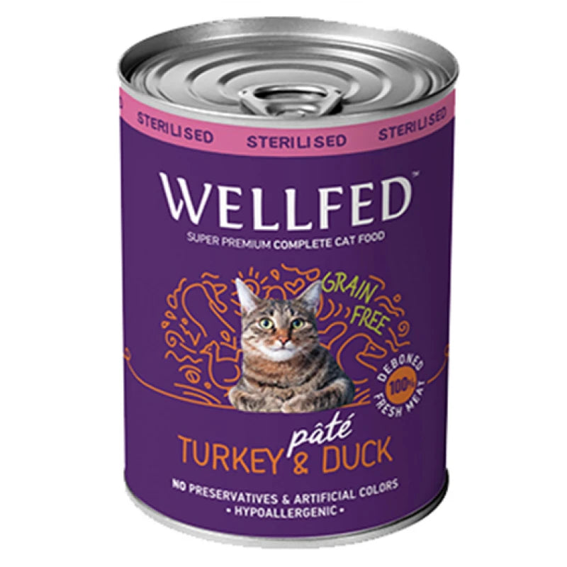 WELLFED ΚΟΝΣΕΡΒΑ ΓΑΤΑΣ ADULT STERILISED ΓΑΛΟΠΟΥΛΑ & ΠΑΠΙΑ 400G