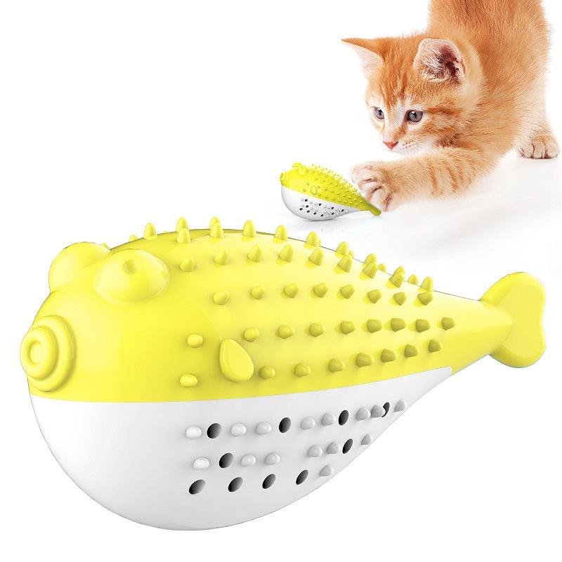 PUFFERFISH CAT TOOTH BRUSH YELLOW 120X50X60MM