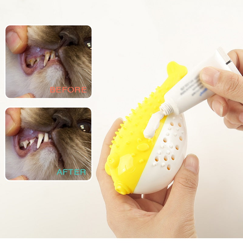 PUFFERFISH CAT TOOTH BRUSH YELLOW 120X50X60MM