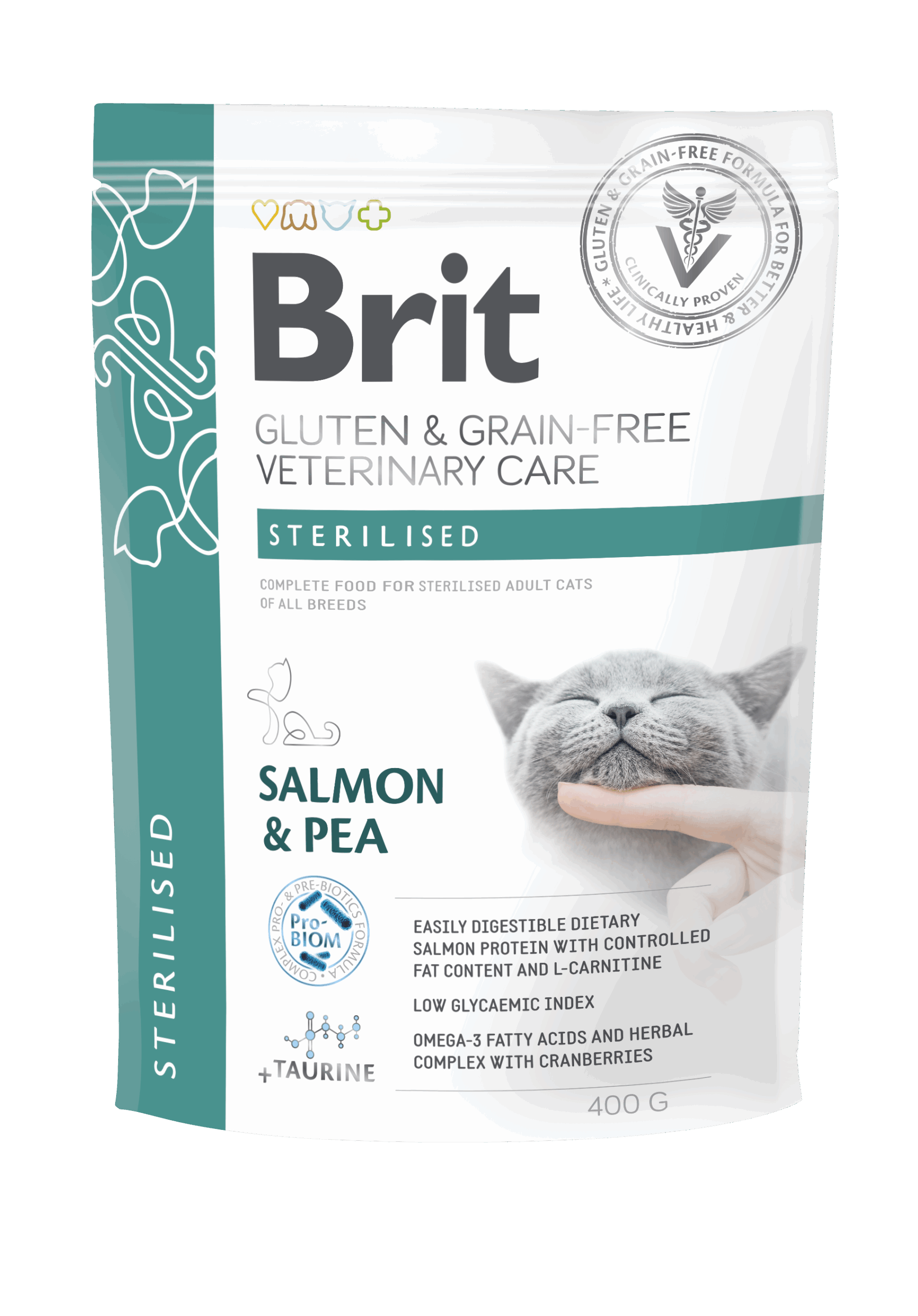 BRIT VC GRAIN FREE CAT STERILISED SALMON&PEA 400G