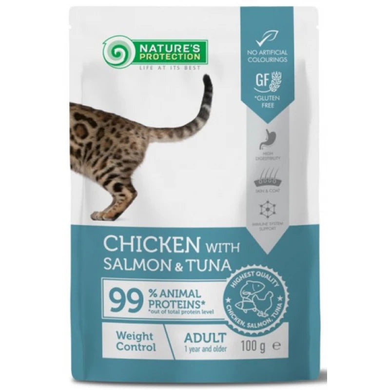NATURE'S PROTECTION PRIME POUCH CAT WEIGHT CONTROL CHICKEN+SALMON+TUNA 85GR