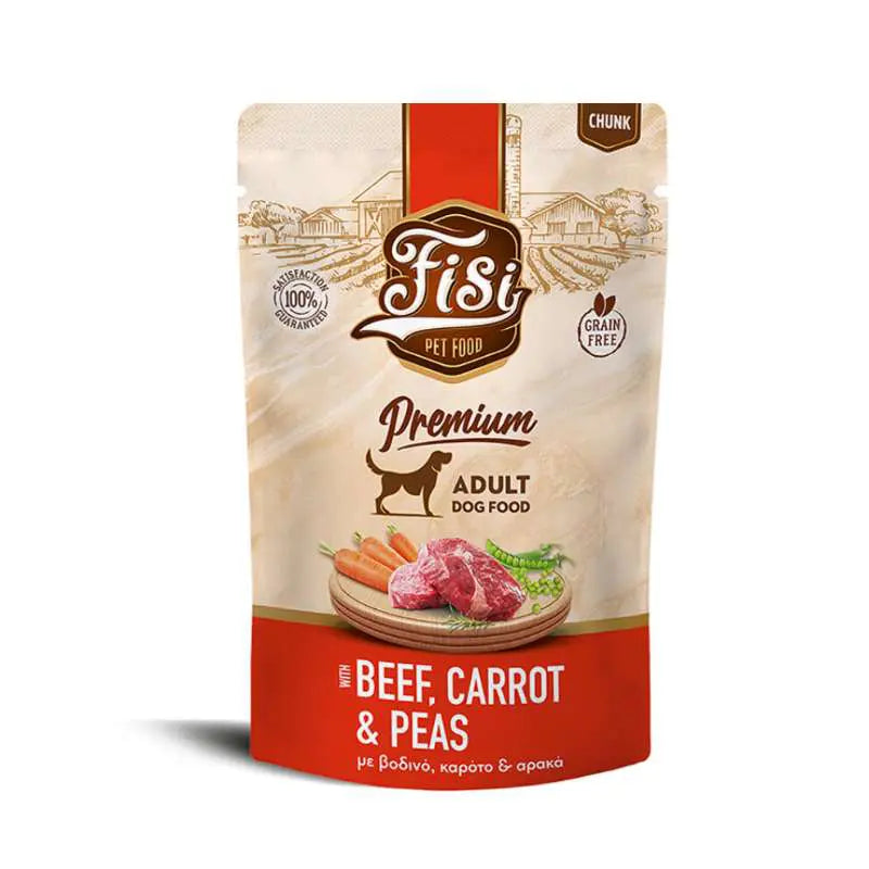 FISI ADULT DOG ΜΕ ΒΟΔΙΝΟ & ΚΑΡΟΤΟ & ΑΡΑΚΑΣ ΣΕ ΣΑΛΤΣΑ POUCH 130GR