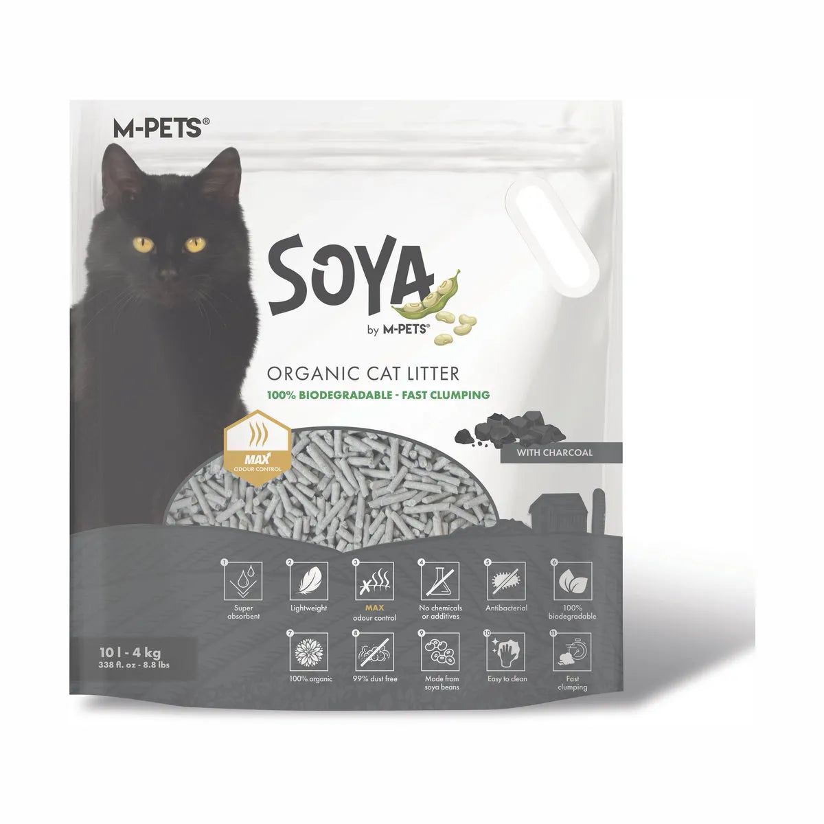 MPETS SOYA ORGANIC CAT LITTER CHARCOAL 10LT 4KG