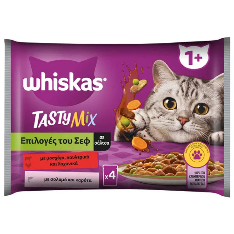 WHISKAS TASTY MIX ΕΠΙΛΟΓΕΣ ΤΟΥ ΣΕΦ ΣΕ ΣΑΛΤΣΑ ΦΑΚΕΛΑΚΙ 4X85G