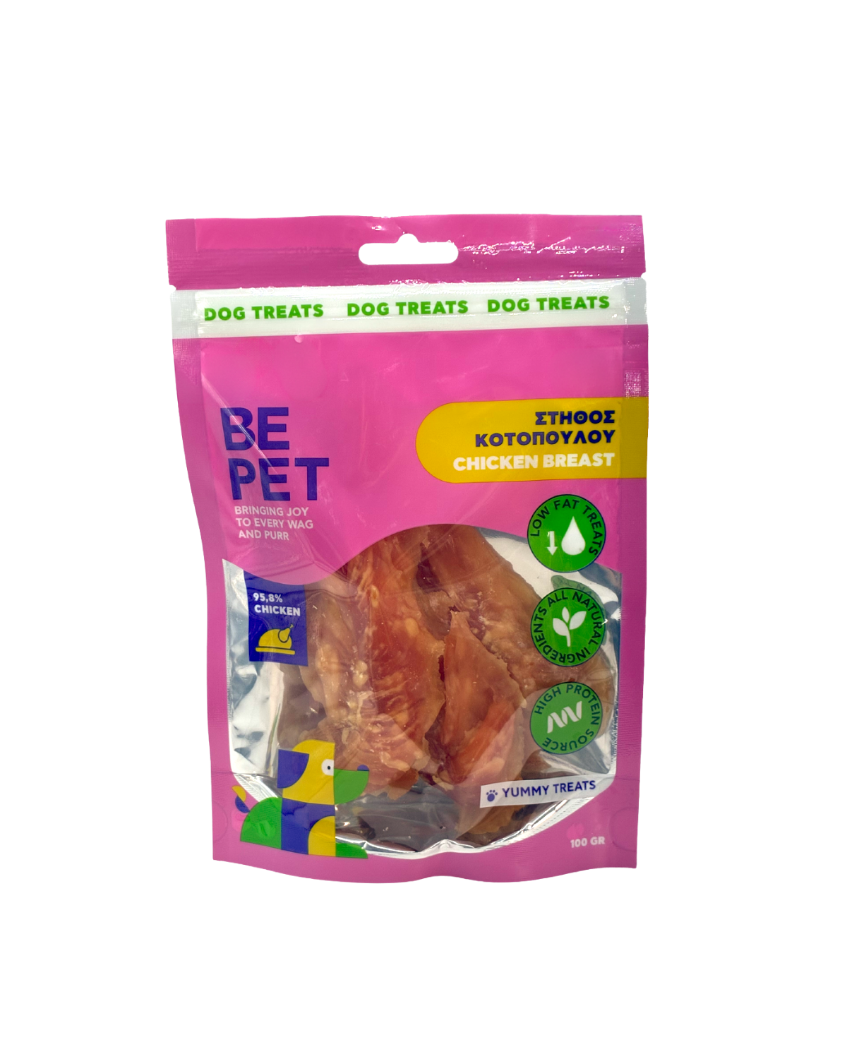 BE PET ΛΙΧΟΥΔΙΑ ΣΚΥΛΟΥ CHICKEN BREAST JERKY 100G