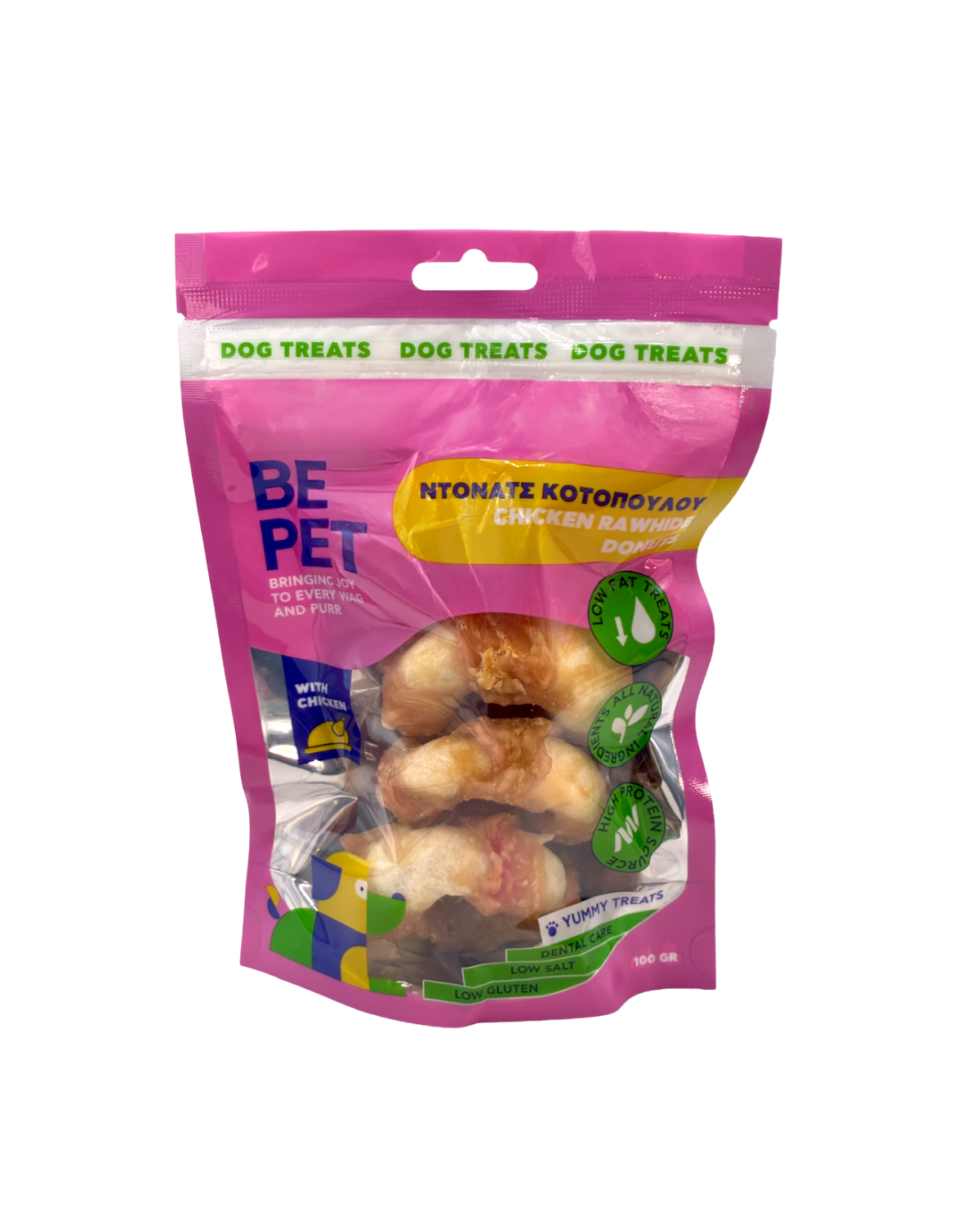BE PET ΛΙΧΟΥΔΙΑ ΣΚΥΛΟΥ CHICKEN RAWHIDE DONUTS 100G