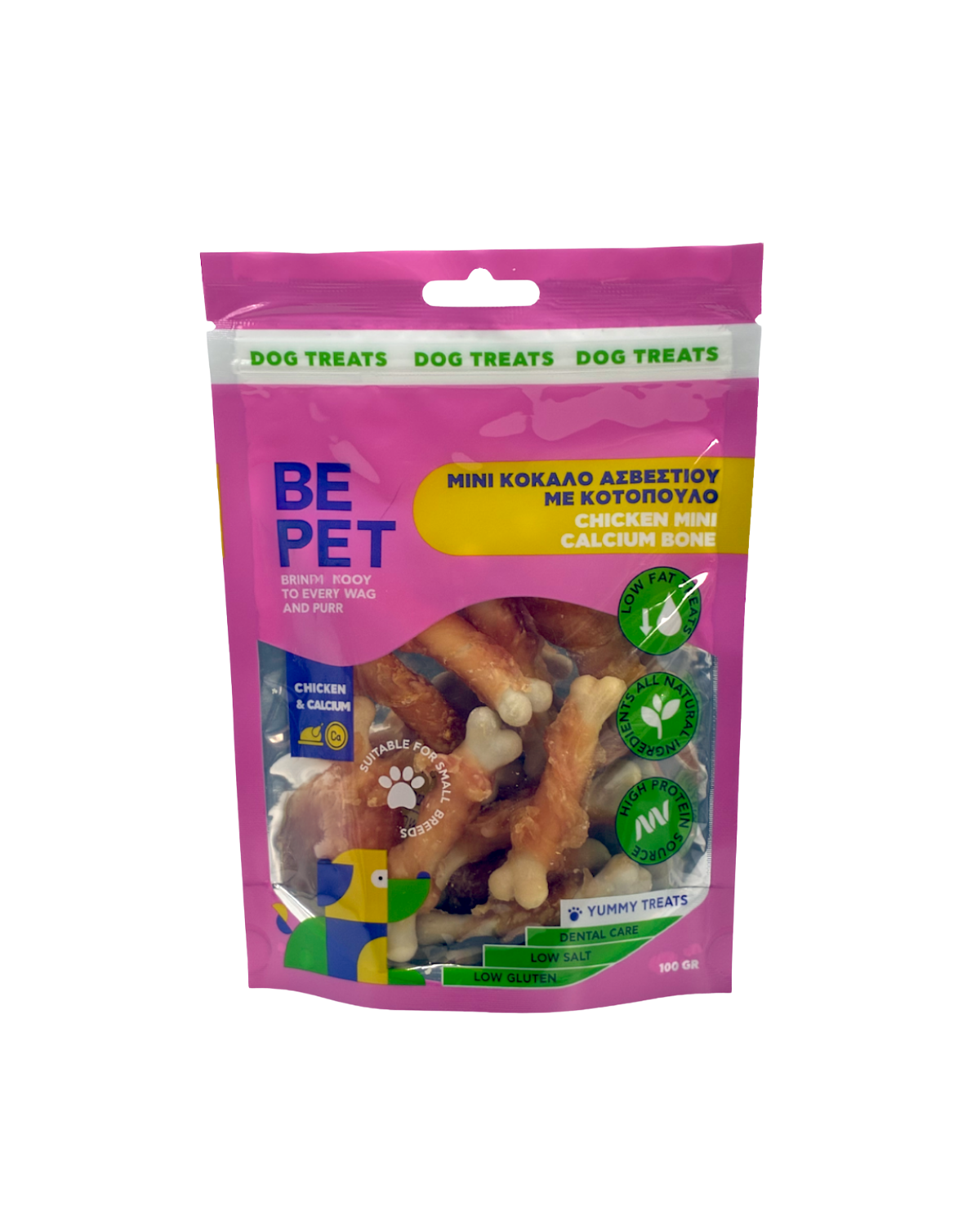 BE PET ΛΙΧΟΥΔΙΑ ΣΚΥΛΟΥ CHICKEN MINI CALCIUM BONE 100G