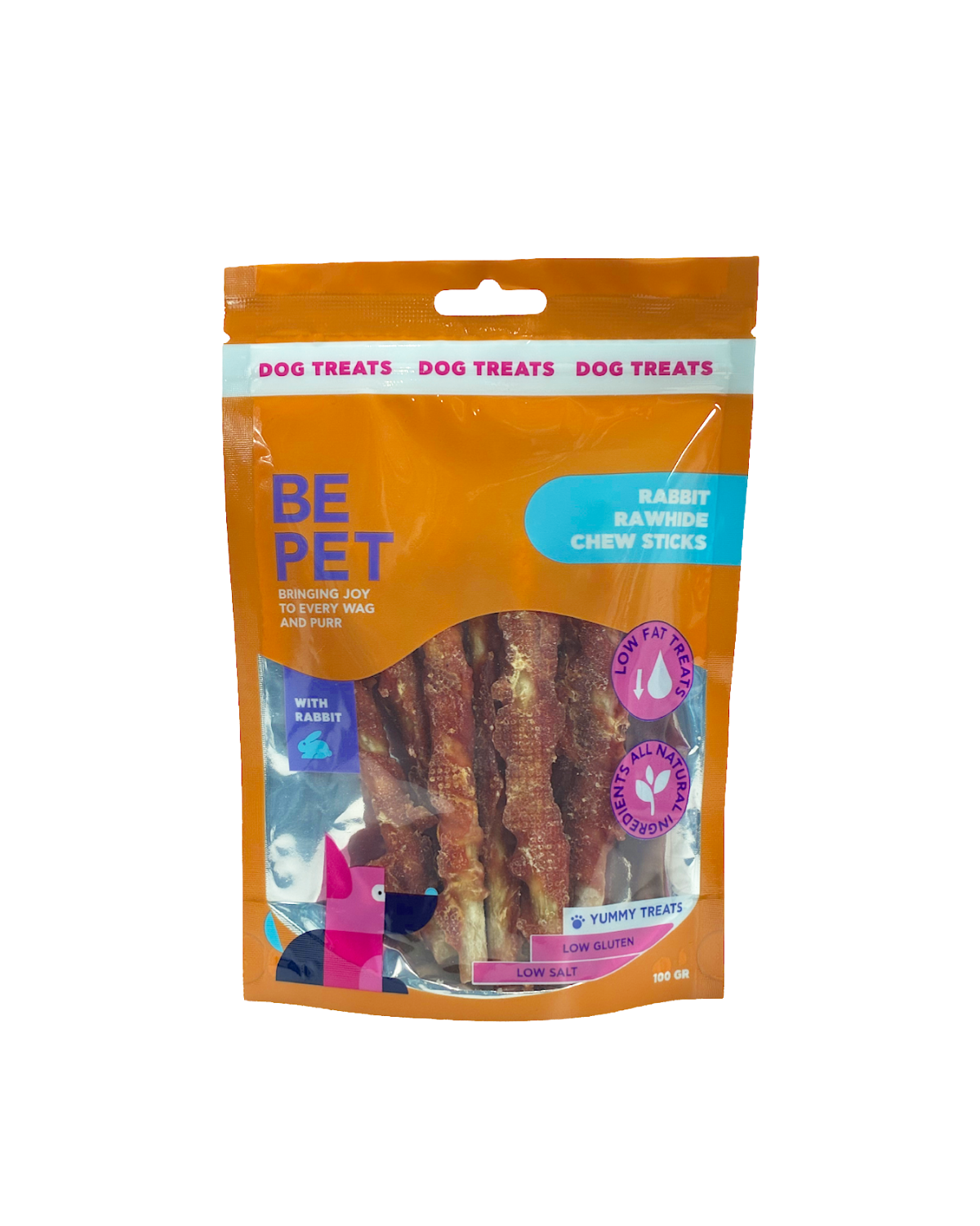BE PET ΛΙΧΟΥΔΙΑ ΣΚΥΛΟΥ RABBIT RAWHIDE CHEW STICKS 100G