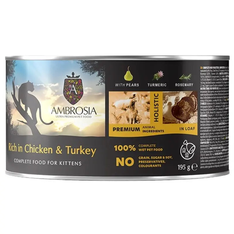 AMBROSIA GRAIN FREE CAT & KITTEN CHICKEN & TURKEY WITH PEARS 195G