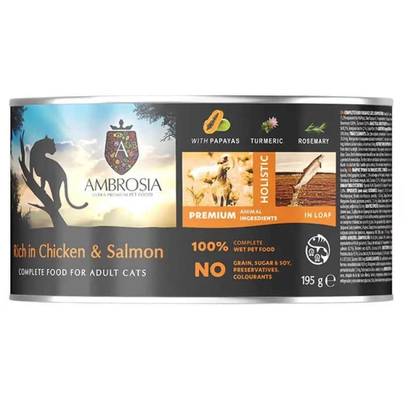 AMBROSIA GRAIN FREE CAT CHICKEN & SALMON WITH PAPAYAS 195G