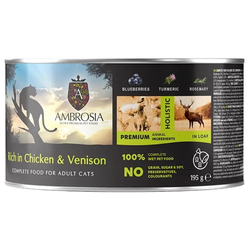 AMBROSIA GRAIN FREE CAT ADULT CHICKEN & VENISON WITH BLUEBERRIES 195G