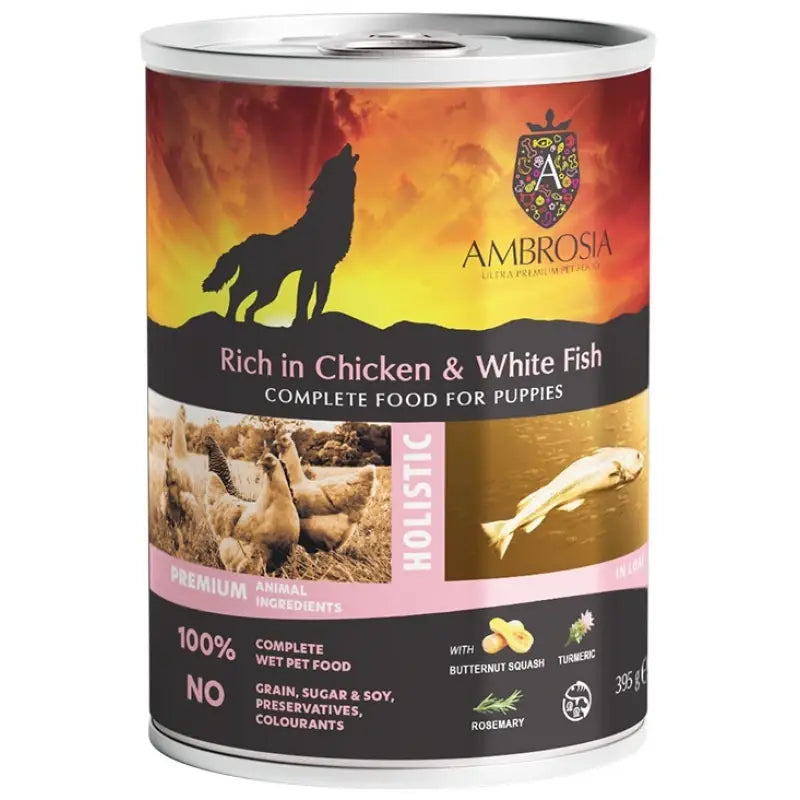 AMBROSIA GRAIN FREE ΥΓΡΗ ΤΡΟΦΗ ΣΚΥΛΟΥ PUPPY CHICKEN & WHITE FISH WITH BUTTERNUT SQUASH 395G