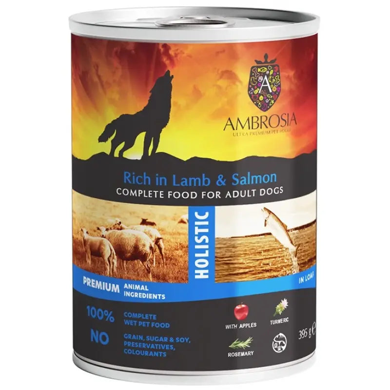 AMBROSIA GRAIN FREE ΥΓΡΗ ΤΡΟΦΗ ΣΚΥΛΟΥ ADULT LAMB & SALMON WITH APPLES 395G