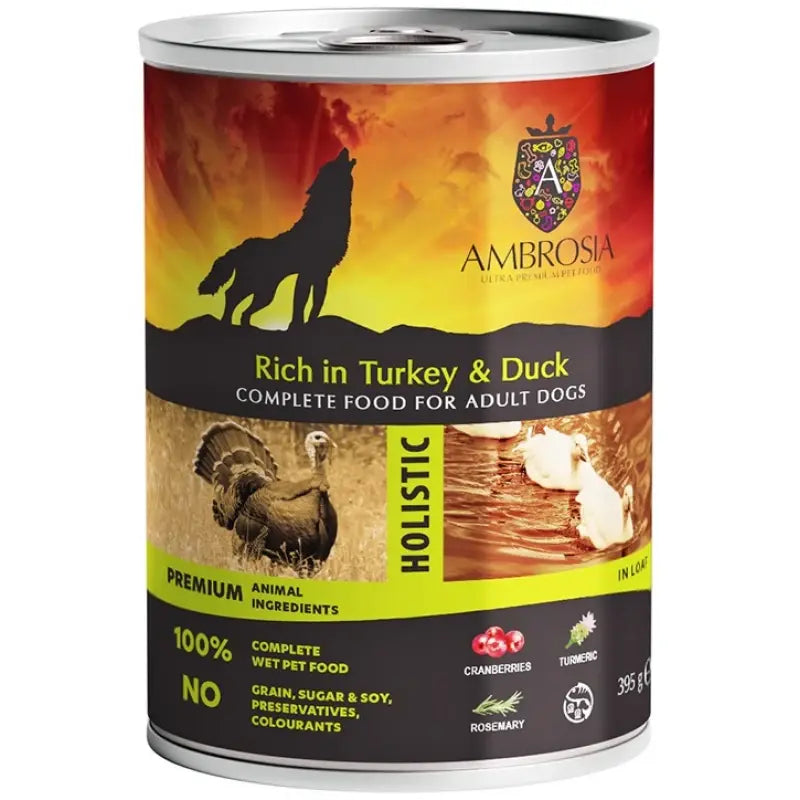 AMBROSIA GRAIN FREE ΥΓΡΗ ΤΡΟΦΗ ΣΚΥΛΟΥ ADULT TURKEY & DUCK WITH CRANBERRIES 395G