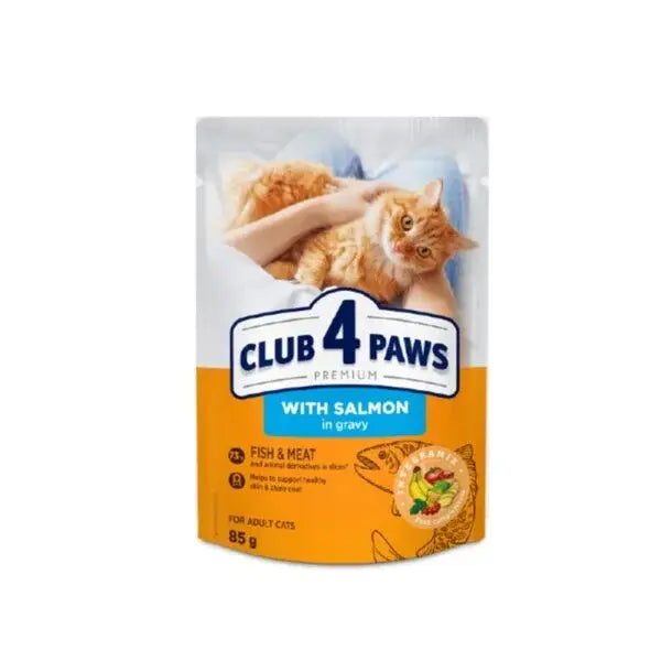 CLUB 4 PAWS ΦΑΚΕΛΑΚΙ ΓΑΤΑΣ ADULT SALMON IN GRAVY 85GR
