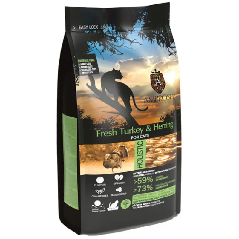 AMBROSIA GRAIN FREE CAT ADULT LIGHT & STERILIZED FRESH TURKEY & HERRING 5KG + ΔΩΡΟ CASSAVA 7L