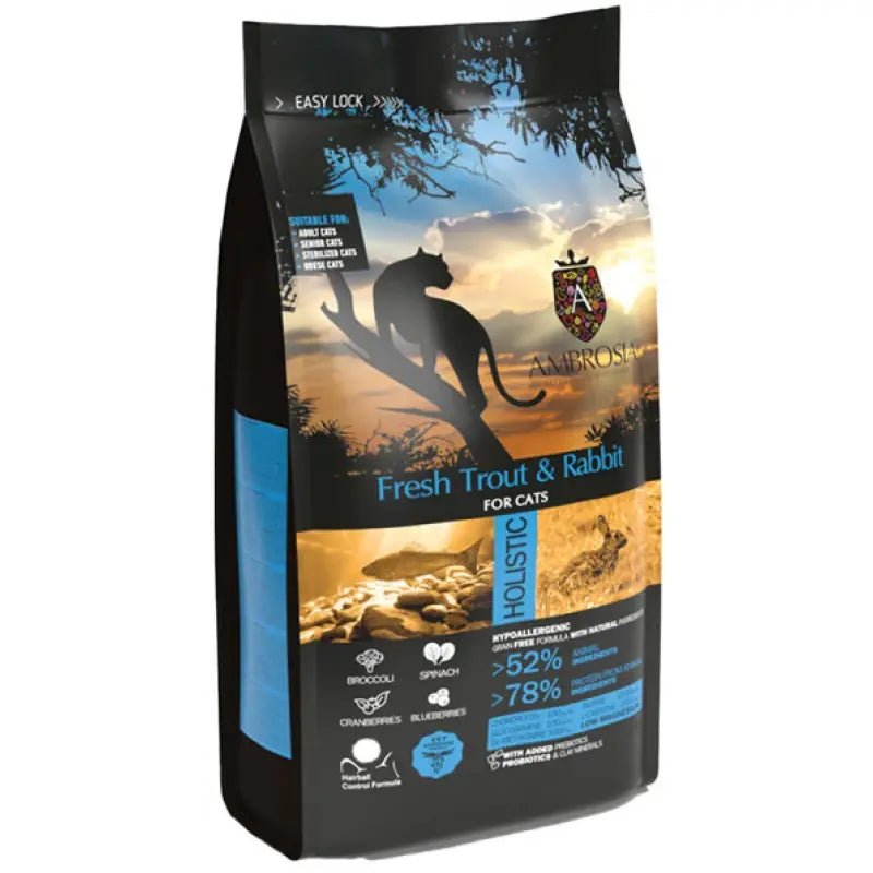 AMBROSIA GRAIN FREE STERILIZED CAT FRESH TROUT & RABBIT 5KG + ΔΩΡΟ CASSAVA 7L