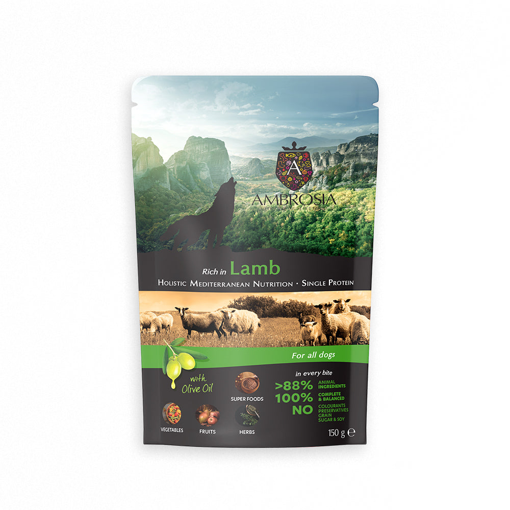 AMBROSIA POUCH MEDITERRANEAN ADULT DOG LAMB 150G