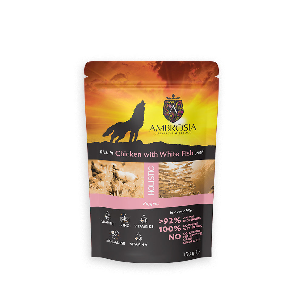 AMBROSIA POUCH PUPPY CHICKEN & WHITE FISH 150G