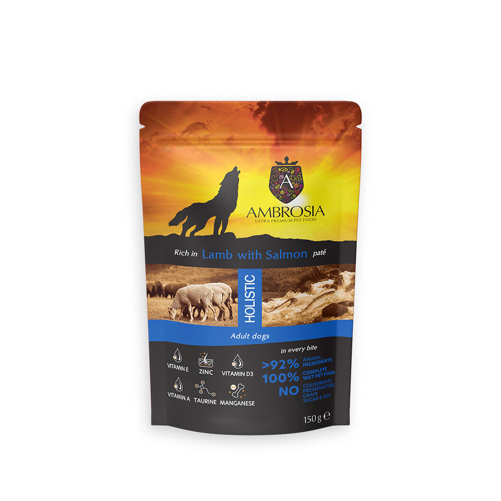 AMBROSIA POUCH ADULT DOG LAMB & SALMON 150G