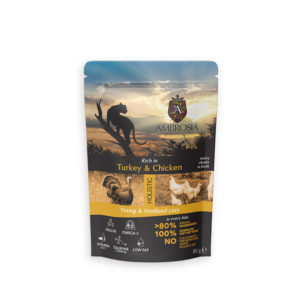 AMBROSIA POUCH KITTEN & STERILIZED TURKEY & CHICKEN 85G