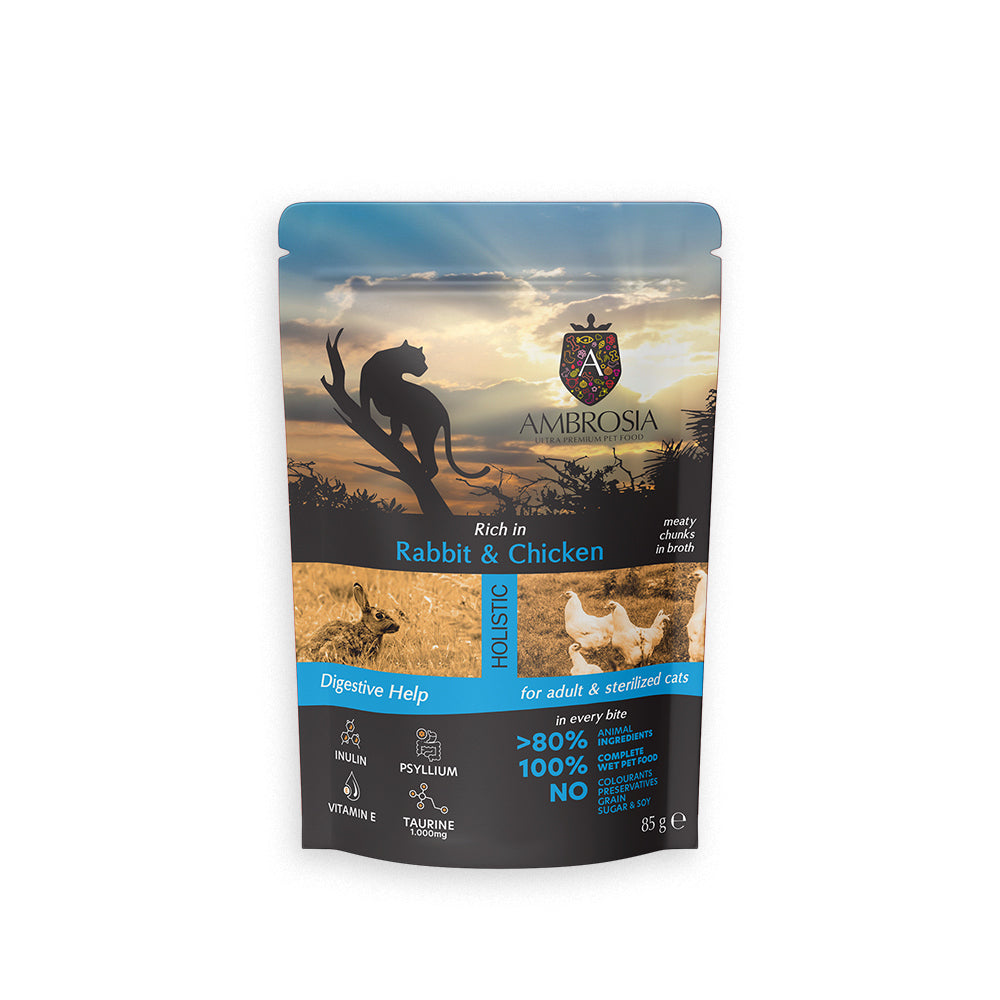 AMBROSIA POUCH STERILIZED CAT DIGESTIVE HELP RABBIT & CHICKEN 85G