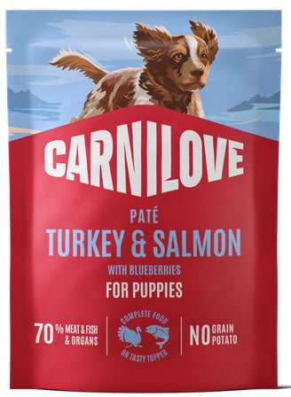 CARNILOVE POUCH PATE PUPPIES TURKEY & S ALMON WITH BLUEBERRIES 300GR